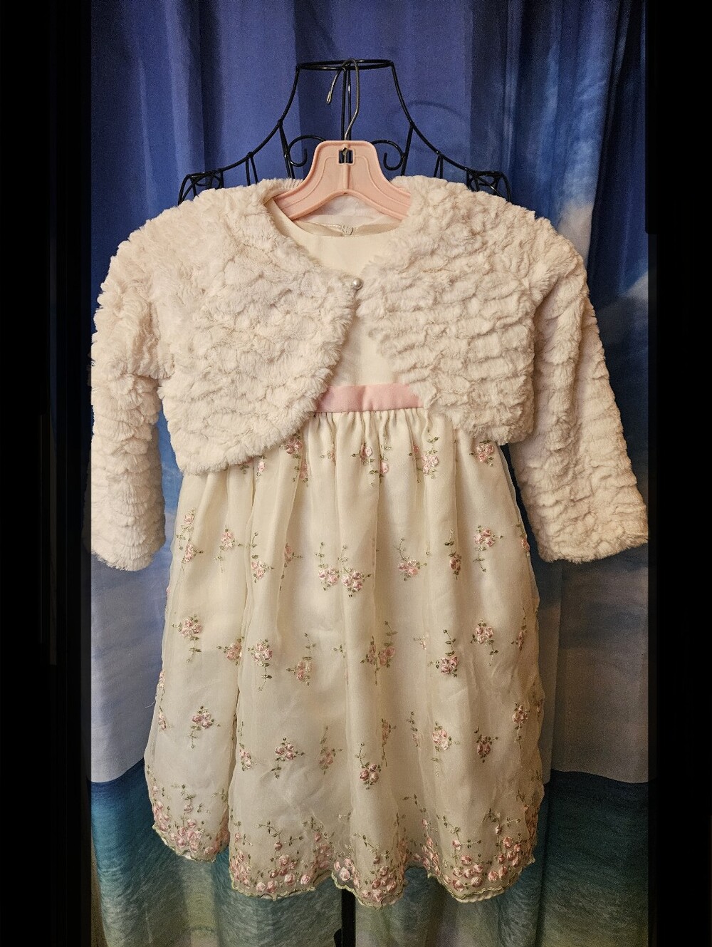 Cinderella Ivory Satin Dress and Soft Cream Faux Fur Set - Picture 2 of 16